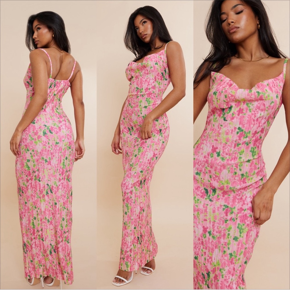 Pretty Little Thing Pink Abstract Floral Strappy Maxi